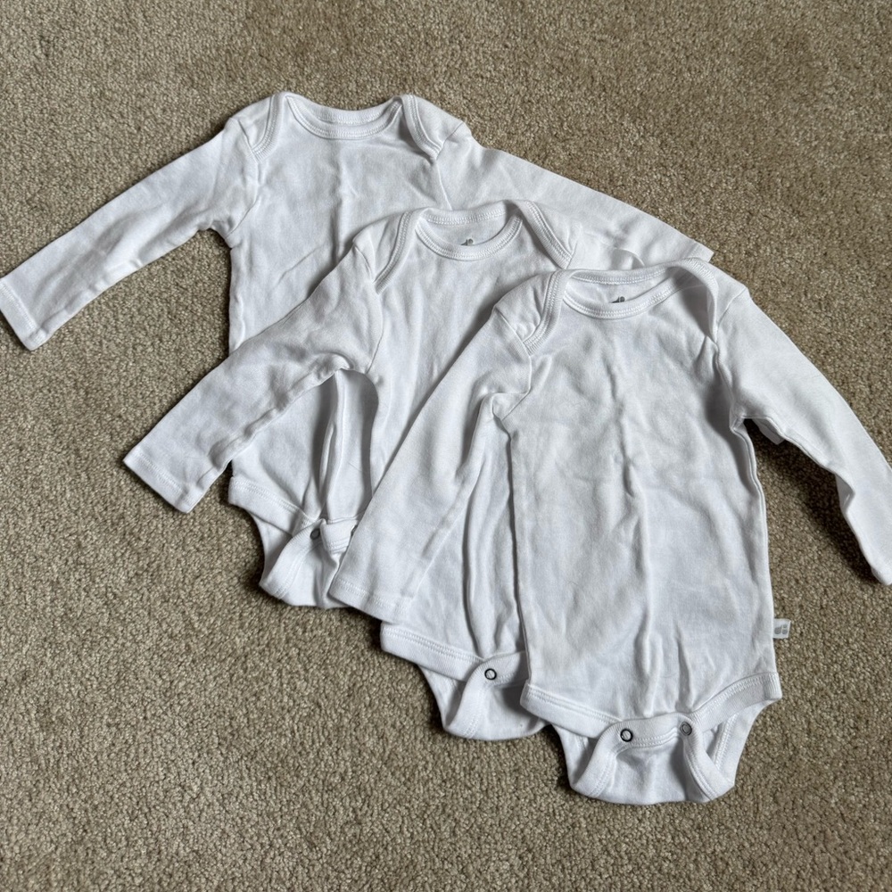 Set of 3 Long-sleeve Baby Bodysuits White Size 0-3M